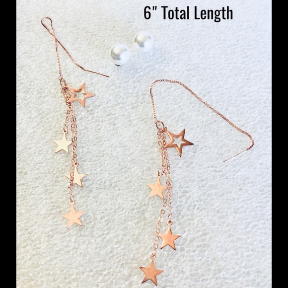 Shooting Star Waterfall Threader Dangle Earrings - Picture 6 of 7
